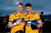 22 April 2023; Cillian Rouine and Ronan Lanigan of Clare cerlebrate following the Munster GAA Football Senior Championship Semi-Final match between Limerick and Clare at TUS Gaelic Grounds in Limerick. Photo by Tom Beary/Sportsfile