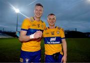 22 April 2023; Darren O'Neill and Pearse Lillis of Clare celebrate following the the Munster GAA Football Senior Championship Semi-Final match between Limerick and Clare at TUS Gaelic Grounds in Limerick. Photo by Tom Beary/Sportsfile