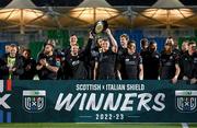 22 April 2023; The Glasgow Warriors squad celebrate with the Scottish Italian Shield following the United Rugby Championship match between Glasgow Warriors and Connacht at Scotstoun Stadium in Glasgow, Scotland. Photo by Paul Devlin/Sportsfile