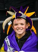 22 April 2023; Wexford supporter Páidí Buttle, age 12, from Kilrush Askamore GAA in Wexford during the Electric Ireland Camogie Minor A Shield Semi-Final match between Antrim and Wexford at Coralstown Kinnegad GAA in Westmeath. Photo by Stephen Marken/Sportsfile