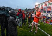 22 April 2023; Conor Turbitt of Armagh is interviewed by GAAGO after receiving the man of the match award following the Ulster GAA Football Senior Championship quarter-final match between Cavan and Armagh at Kingspan Breffni in Cavan. Photo by Stephen McCarthy/Sportsfile