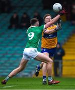 22 April 2023; Dermot Coughlan of Clare scores a point with a hand pass during the Munster GAA Football Senior Championship Semi-Final match between Limerick and Clare at TUS Gaelic Grounds in Limerick. Photo by Tom Beary/Sportsfile
