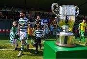 23 April 2023; James Bradley of Cockhill Celtic leads his side out before the FAI Intermediate Cup Final 2022/23 match between Cockhill Celtic and Rockmount AFC at The Showgrounds in Sligo. Photo by Ben McShane/Sportsfile