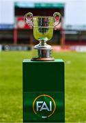 23 April 2023; The Cup is seen before the FAI Intermediate Cup Final 2022/23 match between Cockhill Celtic and Rockmount AFC at The Showgrounds in Sligo. Photo by Ben McShane/Sportsfile
