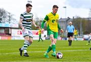 23 April 2023; Luke Casey of Rockmount AFC in action against Lee McLaughlin of Cockhill Celtic during the FAI Intermediate Cup Final 2022/23 match between Cockhill Celtic and Rockmount AFC at The Showgrounds in Sligo. Photo by Ben McShane/Sportsfile