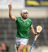 23 April 2023; Aaron Gillane of Limerick celebrates a second half point during the Munster GAA Hurling Senior Championship Round 1 match between Waterford and Limerick at FBD Semple Stadium in Thurles, Tipperary. Photo by Stephen McCarthy/Sportsfile