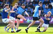 23 April 2023; Colm Basquel of Dublin scores his side's second goal during the Leinster GAA Football Senior Championship Quarter-Final match between Laois and Dublin at Laois Hire O'Moore Park in Portlaoise, Laois. Photo by Brendan Moran/Sportsfile