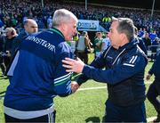 23 April 2023; Waterford manager Davy Fitzgerald, right, and Limerick manager John Kiely after the Munster GAA Hurling Senior Championship Round 1 match between Waterford and Limerick at FBD Semple Stadium in Thurles, Tipperary. Photo by Stephen McCarthy/Sportsfile