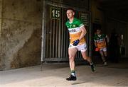 23 April 2023; Declan Hogan of Offaly leads his side out to the pitch before the Leinster GAA Football Senior Championship Quarter-Final match between Offaly and Meath at Glenisk O'Connor Park in Tullamore, Offaly. Photo by Eóin Noonan/Sportsfile