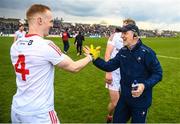 23 April 2023; Louth manager Mickey Harte celebrates with Donal McKenny after the Leinster GAA Football Senior Championship Quarter-Final match between Westmeath and Louth at Páirc Tailteann in Navan, Meath. Photo by Daire Brennan/Sportsfile