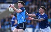 23 April 2023; Daire Newcombe of Dublin in action against Padraig Kirwan of Laois during the Leinster GAA Football Senior Championship Quarter-Final match between Laois and Dublin at Laois Hire O'Moore Park in Portlaoise, Laois. Photo by Brendan Moran/Sportsfile