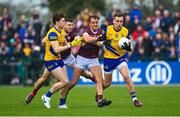 23 April 2023; Enda Smith of Roscommon, right, in action against John Maher of Galway, centre, during the Connacht GAA Football Senior Championship Semi-Final match between Roscommon and Galway at Dr Hyde Park in Roscommon. Photo by Seb Daly/Sportsfile