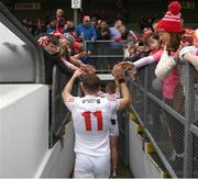 23 April 2023; Sam Mulroy of Louth celebrates with supporters after the Leinster GAA Football Senior Championship Quarter-Final match between Westmeath and Louth at Páirc Tailteann in Navan, Meath. Photo by Daire Brennan/Sportsfile