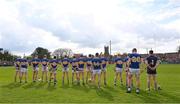 23 April 2023; The Tipperary starting 15 stand during the playing of the National Anthem before the Munster GAA Hurling Senior Championship Round 1 match between Clare and Tipperary at Cusack Park in Ennis, Clare. Photo by Ray McManus/Sportsfile