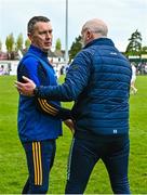 23 April 2023; Wicklow manager Oisín McConville, left, and Kildare manager Glenn Ryan after the Leinster GAA Football Senior Championship Quarter-Final match between Kildare and Wicklow at Netwatch Cullen Park in Carlow. Photo by Tyler Miller/Sportsfile