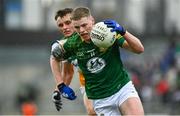 23 April 2023; Mathew Costello of Meath in action against Jack McEvoy of Offaly during the Leinster GAA Football Senior Championship Quarter-Final match between Offaly and Meath at Glenisk O'Connor Park in Tullamore, Offaly. Photo by Eóin Noonan/Sportsfile