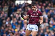 23 April 2023; Damien Comer of Galway celebrates after scoring his side's first goal during the Connacht GAA Football Senior Championship Semi-Final match between Roscommon and Galway at Dr Hyde Park in Roscommon. Photo by Seb Daly/Sportsfile