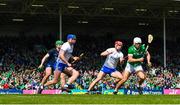 23 April 2023; Aaron Gillane of Limerick in action against Waterford players, from left, Billy Nolan, Conor Prunty and Jack Fagan during the Munster GAA Hurling Senior Championship Round 1 match between Waterford and Limerick at FBD Semple Stadium in Thurles, Tipperary. Photo by Stephen McCarthy/Sportsfile