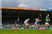 23 April 2023; Aaron Gillane of Limerick in action against Waterford players, from left, Billy Nolan, Conor Prunty and Jack Fagan during the Munster GAA Hurling Senior Championship Round 1 match between Waterford and Limerick at FBD Semple Stadium in Thurles, Tipperary. Photo by Stephen McCarthy/Sportsfile