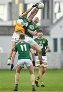 23 April 2023; Ronan Jones of Meath in action against Conor McNamee of Offaly during the Leinster GAA Football Senior Championship Quarter-Final match between Offaly and Meath at Glenisk O'Connor Park in Tullamore, Offaly. Photo by Eóin Noonan/Sportsfile