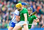 23 April 2023; Conor Prunty of Waterford in action against Seamus Flanagan of Limerick during the Munster GAA Hurling Senior Championship Round 1 match between Waterford and Limerick at FBD Semple Stadium in Thurles, Tipperary. Photo by Stephen McCarthy/Sportsfile