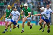 23 April 2023; Kyle Hayes of Limerick is tackled by Neil Montgomery, right, and Colin Dunford of Waterford during the Munster GAA Hurling Senior Championship Round 1 match between Waterford and Limerick at FBD Semple Stadium in Thurles, Tipperary. Photo by Stephen McCarthy/Sportsfile