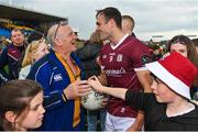 23 April 2023; John Maher of Galway with supporters after their side's victory in the Connacht GAA Football Senior Championship Semi-Final match between Roscommon and Galway at Dr Hyde Park in Roscommon. Photo by Seb Daly/Sportsfile