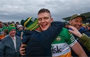 23 April 2023; David Dempsey of Offaly celebrates with supporters after the Leinster GAA Football Senior Championship Quarter-Final match between Offaly and Meath at Glenisk O'Connor Park in Tullamore, Offaly. Photo by Eóin Noonan/Sportsfile