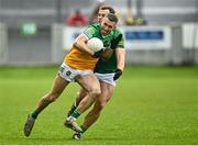 23 April 2023; Anton Sullivan of Offaly in action against Ronan Ryan of Meath during the Leinster GAA Football Senior Championship Quarter-Final match between Offaly and Meath at Glenisk O'Connor Park in Tullamore, Offaly. Photo by Eóin Noonan/Sportsfile