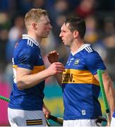 23 April 2023; Tipperary players, Brian McGrath, left, and Cathal Barrett, after the Munster GAA Hurling Senior Championship Round 1 match between Clare and Tipperary at Cusack Park in Ennis, Clare. Photo by Ray McManus/Sportsfile