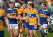 23 April 2023; Ronan Maher of Tipperary and Shane O'Donnell of Clare shake hands after the Munster GAA Hurling Senior Championship Round 1 match between Clare and Tipperary at Cusack Park in Ennis, Clare. Photo by Ray McManus/Sportsfile
