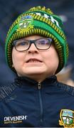 23 April 2023; A young Meath supporter reacts late in the game during the Leinster GAA Football Senior Championship Quarter-Final match between Offaly and Meath at Glenisk O'Connor Park in Tullamore, Offaly. Photo by Eóin Noonan/Sportsfile