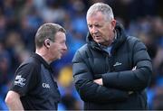 23 April 2023; Dublin County Board chief executive officer John Costello, right, speaks to linesman Joe McQuillan before the Leinster GAA Football Senior Championship Quarter-Final match between Laois and Dublin at Laois Hire O'Moore Park in Portlaoise, Laois. Photo by Brendan Moran/Sportsfile