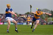 23 April 2023; Jake Morris of Tipperary in action against Tony Kelly of Clare during the Munster GAA Hurling Senior Championship Round 1 match between Clare and Tipperary at Cusack Park in Ennis, Clare. Photo by Ray McManus/Sportsfile