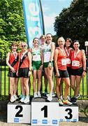 23 April 2023; Master women's 50+ medallists, Raheny Shamrock AC, Dublin, gold, Lucan Harriers AC, Dublin, silver and Drogheda and District AC, Louth, bronze, during the 123.ie National Road Relay Championships at Raheny in Dublin. Photo by Sam Barnes/Sportsfile