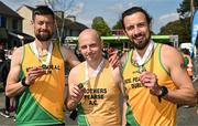 23 April 2023; Master men 35+ gold medallists, from Brothers Pearse AC Dublin, from left, Colm Turner, Ian O'Reilly and Eddie O'Connor during the 123.ie National Road Relay Championships at Raheny in Dublin. Photo by Sam Barnes/Sportsfile