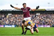 23 April 2023; Brian Stack of Roscommon in action against John Maher of Galway during the Connacht GAA Football Senior Championship Semi-Final match between Roscommon and Galway at Dr Hyde Park in Roscommon. Photo by Seb Daly/Sportsfile