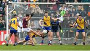 23 April 2023; John Maher of Galway kicks a point during the Connacht GAA Football Senior Championship Semi-Final match between Roscommon and Galway at Dr Hyde Park in Roscommon. Photo by Seb Daly/Sportsfile
