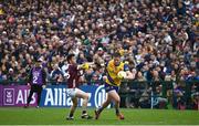 23 April 2023; Niall Daly of Roscommon in action against Ian Burke of Galway during the Connacht GAA Football Senior Championship Semi-Final match between Roscommon and Galway at Dr Hyde Park in Roscommon. Photo by Seb Daly/Sportsfile