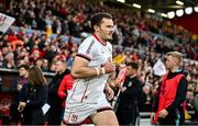 21 April 2023; Jacob Stockdale of Ulster runs out before the United Rugby Championship match between Ulster and Edinburgh at the Kingspan Stadium in Belfast. Photo by Ramsey Cardy/Sportsfile