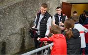 23 April 2023; Ryan Burns of Louth greets supporters after the Leinster GAA Football Senior Championship Quarter-Final match between Westmeath and Louth at Páirc Tailteann in Navan, Meath. Photo by Daire Brennan/Sportsfile