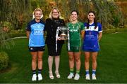 25 April 2023; Captains from twelve Leinster LGFA Counties gathered in the Clanard Court Hotel for the 2023 TG4 Leinster LGFA Championship. Action is underway from Sunday, 30th April. Pictured at the launch are Senior players, from left, Carla Rowe of Dublin, Leinster LGFA president Trina Murray, Shauna Ennis of Meath and Clodagh Dunne of Laois. For more information about the TG4 Leinster LGFA Championships, please see www.leinsterladiesgaelic.ie. Photo by Ben McShane/Sportsfile
