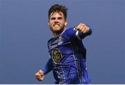 24 April 2023; Ryan Burke of Waterford celebrates after scoring his side's third goal during the SSE Airtricity Men's First Division match between Treaty United and Waterford at Markets Field in Limerick. Photo by Michael P Ryan/Sportsfile