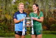 25 April 2023; Captains from twelve Leinster LGFA Counties gathered in the Clanard Court Hotel for the 2023 TG4 Leinster LGFA Championship. Action is underway from Sunday, 30th April. Pictured at the launch is Carla Rowe of Dublin, left, and Shauna Ennis of Meath. For more information about the TG4 Leinster LGFA Championships, please see www.leinsterladiesgaelic.ie. Photo by Ben McShane/Sportsfile