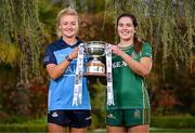 25 April 2023; Captains from twelve Leinster LGFA Counties gathered in the Clanard Court Hotel for the 2023 TG4 Leinster LGFA Championship. Action is underway from Sunday, 30th April. Pictured at the launch is Carla Rowe of Dublin, left, and Shauna Ennis of Meath. For more information about the TG4 Leinster LGFA Championships, please see www.leinsterladiesgaelic.ie. Photo by Ben McShane/Sportsfile