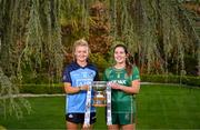 25 April 2023; Captains from twelve Leinster LGFA Counties gathered in the Clanard Court Hotel for the 2023 TG4 Leinster LGFA Championship. Action is underway from Sunday, 30th April. Pictured at the launch is Carla Rowe of Dublin, left, and Shauna Ennis of Meath. For more information about the TG4 Leinster LGFA Championships, please see www.leinsterladiesgaelic.ie. Photo by Ben McShane/Sportsfile