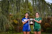 25 April 2023; Captains from twelve Leinster LGFA Counties gathered in the Clanard Court Hotel for the 2023 TG4 Leinster LGFA Championship. Action is underway from Sunday, 30th April. Pictured at the launch is Clodagh Dunne of Laois, left, and Shauna Ennis of Meath. For more information about the TG4 Leinster LGFA Championships, please see www.leinsterladiesgaelic.ie. Photo by Ben McShane/Sportsfile