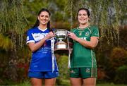 25 April 2023; Captains from twelve Leinster LGFA Counties gathered in the Clanard Court Hotel for the 2023 TG4 Leinster LGFA Championship. Action is underway from Sunday, 30th April. Pictured at the launch is Clodagh Dunne of Laois, left, and Shauna Ennis of Meath. For more information about the TG4 Leinster LGFA Championships, please see www.leinsterladiesgaelic.ie. Photo by Ben McShane/Sportsfile