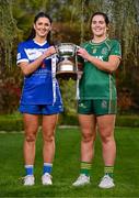 25 April 2023; Captains from twelve Leinster LGFA Counties gathered in the Clanard Court Hotel for the 2023 TG4 Leinster LGFA Championship. Action is underway from Sunday, 30th April. Pictured at the launch is Clodagh Dunne of Laois, left, and Shauna Ennis of Meath. For more information about the TG4 Leinster LGFA Championships, please see www.leinsterladiesgaelic.ie. Photo by Ben McShane/Sportsfile