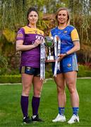 25 April 2023; Captains from twelve Leinster LGFA Counties gathered in the Clanard Court Hotel for the 2023 TG4 Leinster LGFA Championship. Action is underway from Sunday, 30th April. Pictured at the launch is Róisín Murphy of Wexford, left, and Emma Doris of Longford. For more information about the TG4 Leinster LGFA Championships, please see www.leinsterladiesgaelic.ie. Photo by Ben McShane/Sportsfile
